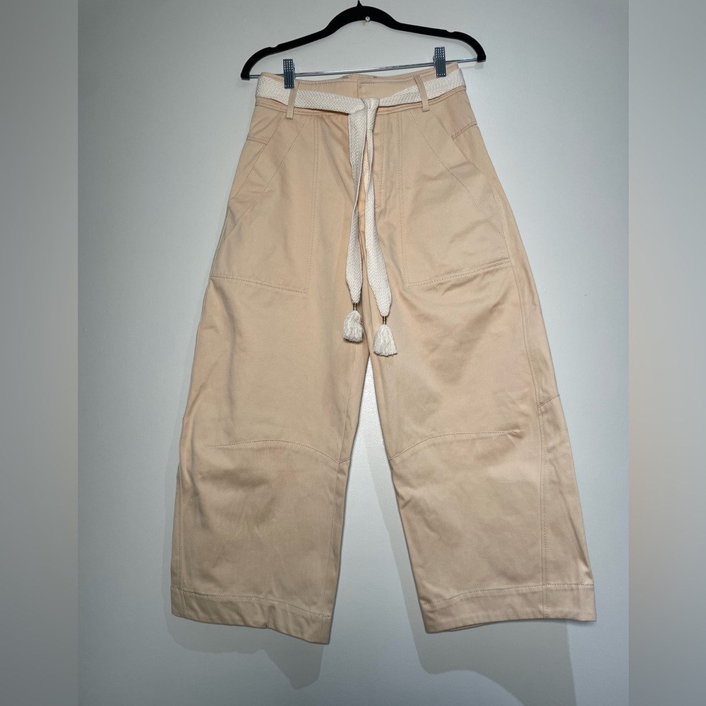 Zara Beige Wide-Leg Pants with Cream Rope Tie